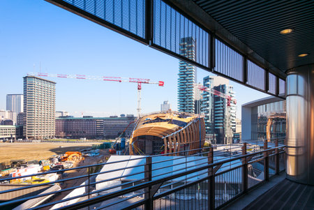 Milan, Italy - February 10, 2015: Porta Nuova, the construction site seen from the Unicredit Towerのeditorial素材
