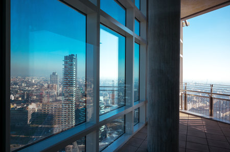 Milan, Italy - February 10, 2015: Porta Nuova,panoramic view from the Unicredit tower insideのeditorial素材