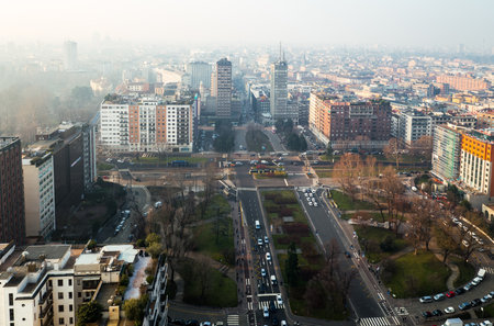 Milan, Italy - February 12, 2015: City scape from the Grattacielo of Della Repubblica squareのeditorial素材