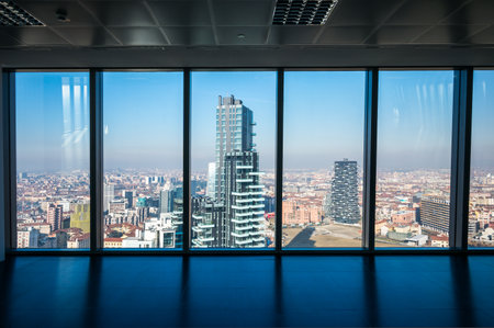 Milan, Italy - February 9, 2015: Porta Nuova, panoramic view from the Diamond Tower insideのeditorial素材