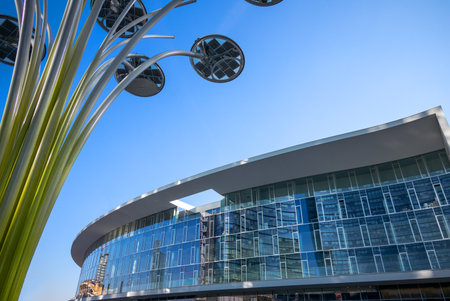 Milan, Italy - February 10, 2015: Porta Nuova, the Solar Tree with the Porta Nuova  building in the backgroundのeditorial素材
