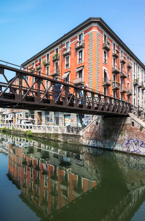Milan, Italy - June 8, 2013: A house of the Navigli quarterのeditorial素材