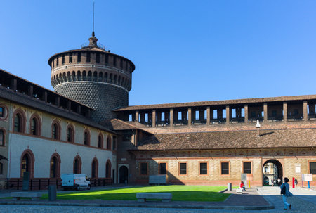 Milan, Italy - May 3, 2012: The Castello Sforzesco courtyardのeditorial素材