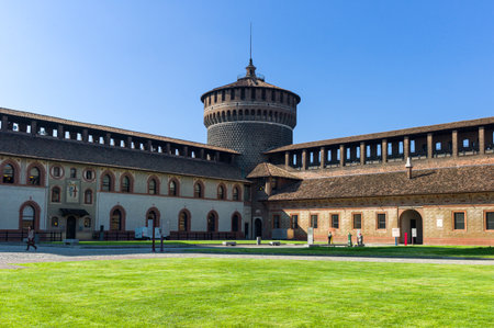 Milan, Italy - May 3, 2012: The Castello Sforzesco courtyardのeditorial素材