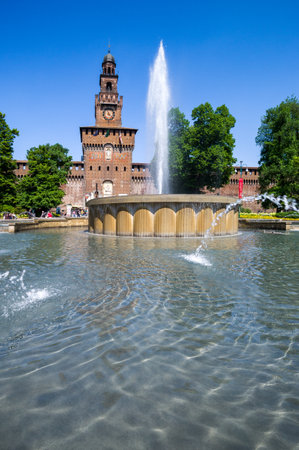 Milan, Italy - May 3, 2012:  The Castello Sforzesco fountainのeditorial素材