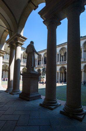 Milan, Italy - May 3, 2012:  Students in the Pinacoteca of Brera courtyardのeditorial素材