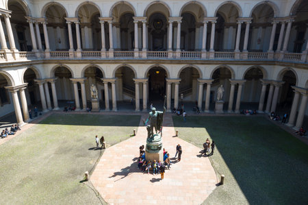 Milan, Italy - May 3, 2012:  Students in the Pinacoteca of Brera courtyardのeditorial素材