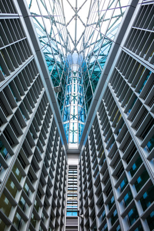 Milan, Italy - February 8, 2015:  Porta Nuova, detail of the covered square of Palazzo Lombardiaのeditorial素材