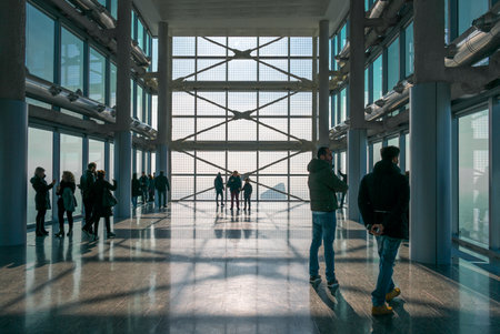 Milan, Italy - February 8, 2015: Porta Nuova, visitors in Palazzo Lombardiaのeditorial素材
