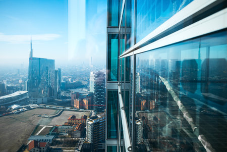 Milan, Italy - February 8, 2015: the Porta Nuova towers seen from Palazzo Lombardia  insideのeditorial素材