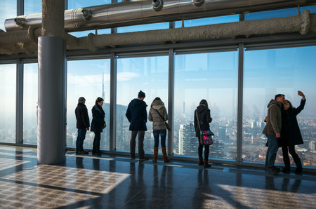Milan, Italy - February 8, 2015: Porta Nuova, visitors in Palazzo Lombardiaのeditorial素材
