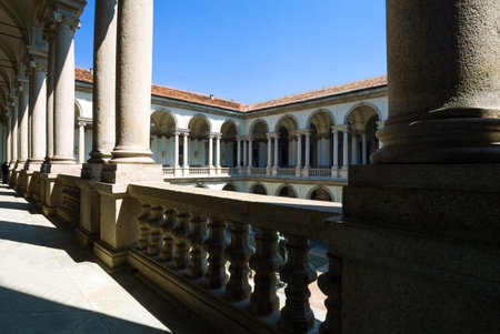 Italy, Milan, the balcony arcade of the Pinacoteca of Breraの写真素材