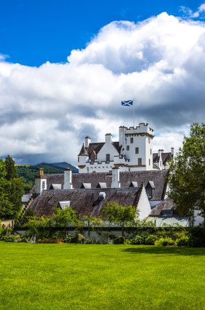 Perthshire, Scotland - July 27, 2012:  Blair Atholl, the Blair castle, home of the Duke of Athool, seen from the garden.のeditorial素材