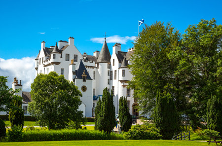 Perthshire, Scotland - July 27, 2012:  Blair Atholl, the Blair castle, home of the Duke of Athool, seen from the garden.のeditorial素材