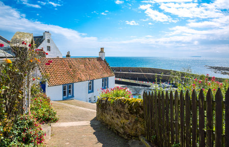 Crail, Scotland - July 26, 2012:  Fife area, traditional houses on the harbor.のeditorial素材