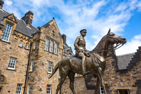 Edinburgh, Scotland - July 28, 2012: he equestrian statue of the Field Marshal Earl Haig in the Edinburgh castle.のeditorial素材