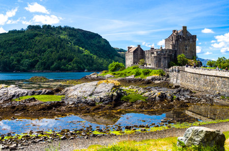 Lochash,  Scotland -  June 20, 2012: Highlands, the Eilean Conan castle.のeditorial素材