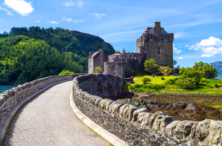 Lochash,  Scotland -  June 20, 2012: Highlands, the bridge to the Eilean Conan castle.のeditorial素材