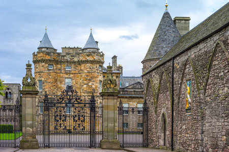 Edinburgh,  Scotland -  July 24, 2012:  The Abbey Strand Gate of the Palace of Holyroodhouse.のeditorial素材