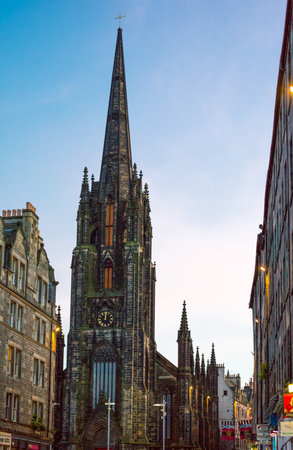 Edinburgh, Scotland - July 25, 2012: Royal Mile, the Hub also known as Assembly hall.のeditorial素材