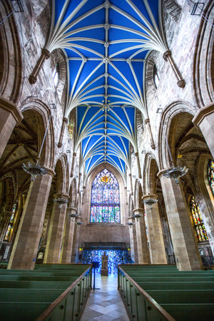 Great Britain, Scotland, Edinburgh, the gothic interior of the St. Gile's cathedralのeditorial素材