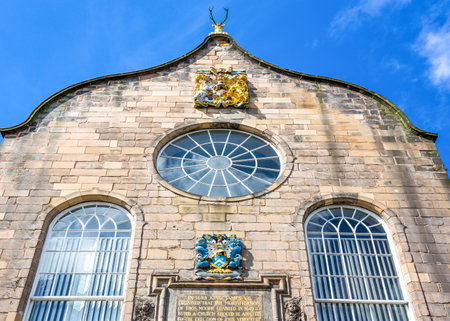 Great Britain, Scotland, Edinburgh, Royal Mile, the Canongate Kirk, detail of the facade.の写真素材