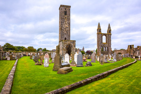 Great Britain, Scotland, Fife area, St Andrews, the Cathedral's cemeteryのeditorial素材