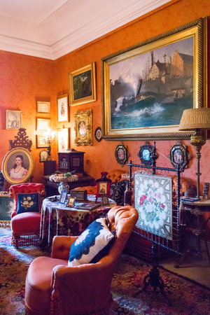 Kvaerndrup, Denmark - July 21, 2015: The lounge in the Victorian style of the Egeskov castleのeditorial素材