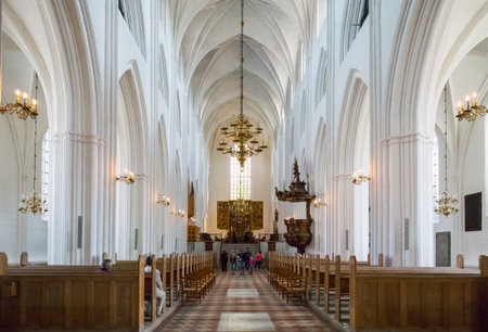 Odense, Denmark - July 21, 2015: The nave of the gothic St. Canute's Cathedralのeditorial素材