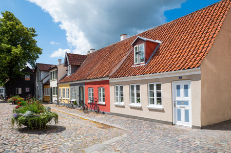 Odense, Denmark - July 21, 2015: Traditional colored houses in the old townのeditorial素材