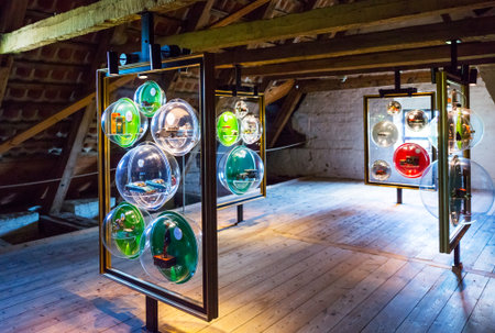 Kvaerndrup, Denmark - July 21, 2015: Art works with cars models in the attic of the Egeskov castleのeditorial素材