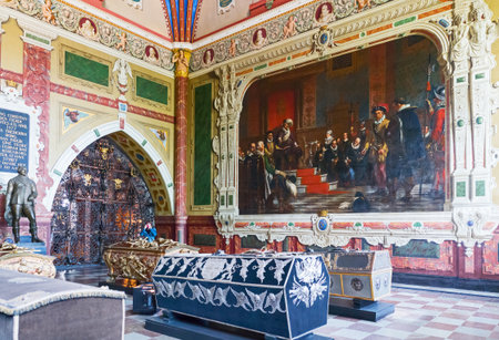Roskilde, Denmark - July 23, 2015: A painting of the Christian IV chapel in the medieval Cathedralのeditorial素材