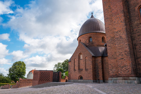Roskilde, detail of the Romanesque and Gothic transitional style Cathedralの写真素材