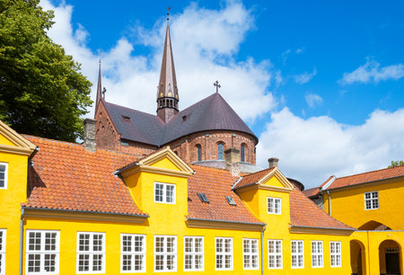 Roskilde, the  baroque former Vicarage palace today Contemporary Art Museum, in the background the Cathedra apseのeditorial素材