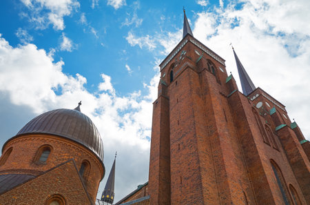 Roskilde, upward view of the Romanesque and Gothic transitional style Cathedralのeditorial素材