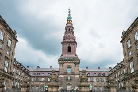 Copenhagen, upward view of the Chrisrianborg palace in a cloudy dayのeditorial素材