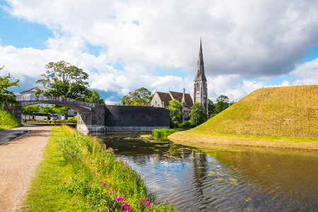Copenhagen, view of the St. Alban church from the Longelinie canalの写真素材