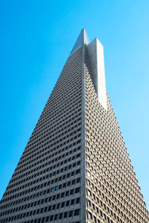 San Francisco, USA - September 21, 2015: Upward view of the Transamerica Pyramid skyscraperのeditorial素材