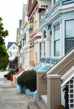 San Francisco, California, the colore traditional houses of Alamo squareの写真素材