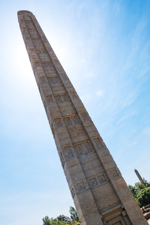 Ethiopia, Axum, a stela of the archaeologica siteのeditorial素材
