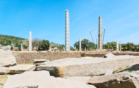 Ethiopia, Axum, the stelas of the archaeologica siteのeditorial素材