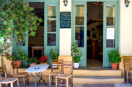 Greece, Crete, a bar and restaurant in the Archan villageのeditorial素材