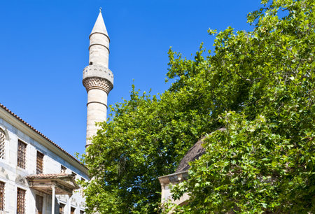 Greece, Dodecanese, Kos, the Adid Hasaan mosque and the Hippocrates treeのeditorial素材