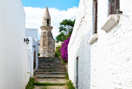 Greece, Dodecanese, Kos, an old minaret near the western archaeological siteのeditorial素材
