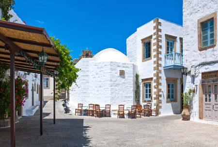 Greece, Dodecanese,Patmos, the central square of the Chora villageのeditorial素材