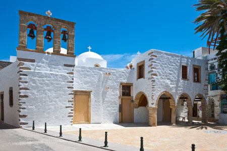 Greece, Dodecanese,Patmos, the Saint John church in the Skala villageのeditorial素材