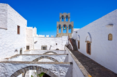 Greece, Dodecanese,Patmos, the Agios Joannis Theologos Monastryのeditorial素材
