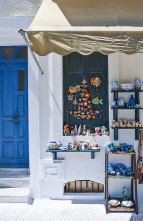 Nissyros, Greece - May 17, 2010: A traditional shop in the Mandraki villageのeditorial素材