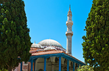 Greece, Dodecanese, Rhodes, a mosque near the medieval Grand Master palaceのeditorial素材