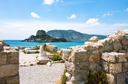 Greece, Dodecanese, Kos, the ruins of Agios Stefanos basilica in the Kefalos bayのeditorial素材